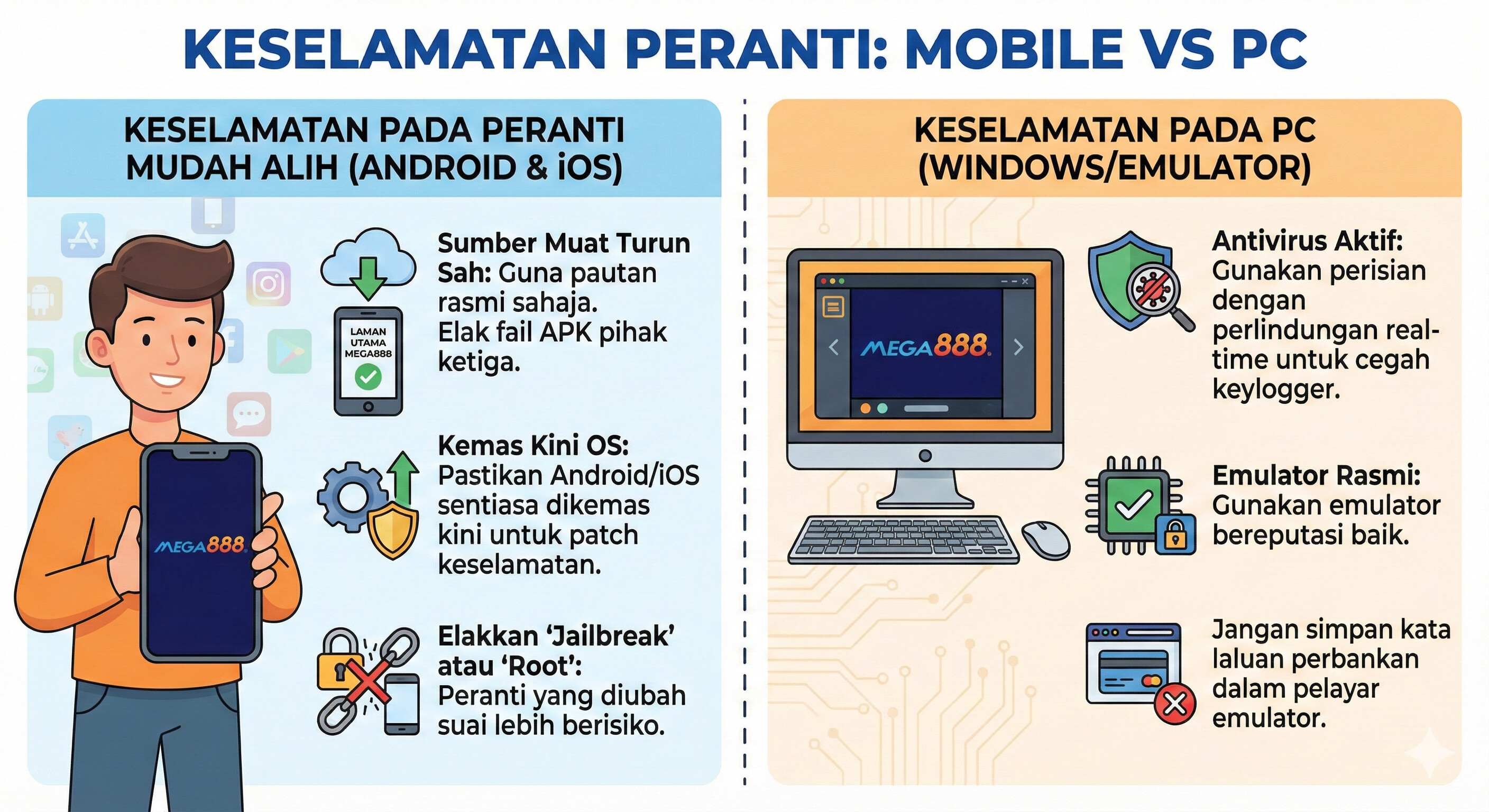 Keselamatan Peranti Mega888 Mobile vs PC